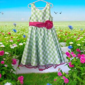 Jona Michelle Dress Girl 6 Green White Pink Tutu Fit Flare Whimsy Easter Wicked